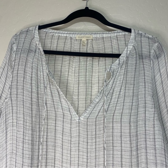 Eileen Fisher White Linen Sheer Lightweight Boho Wide Neck Box Top Blouse M - Picture 6 of 10